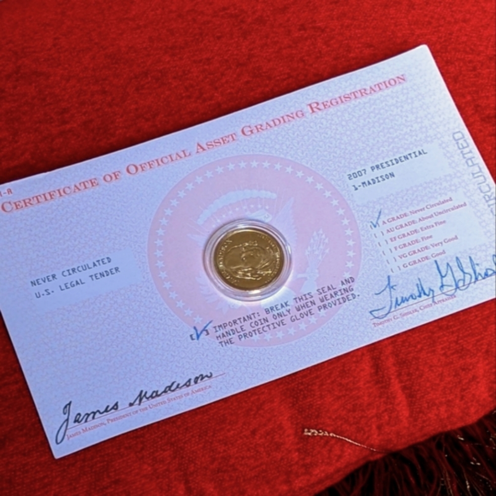 COLLECTIBLE SEAL 2007 D PRESIDENTIAL DOLLAR;  JAMES MADISON